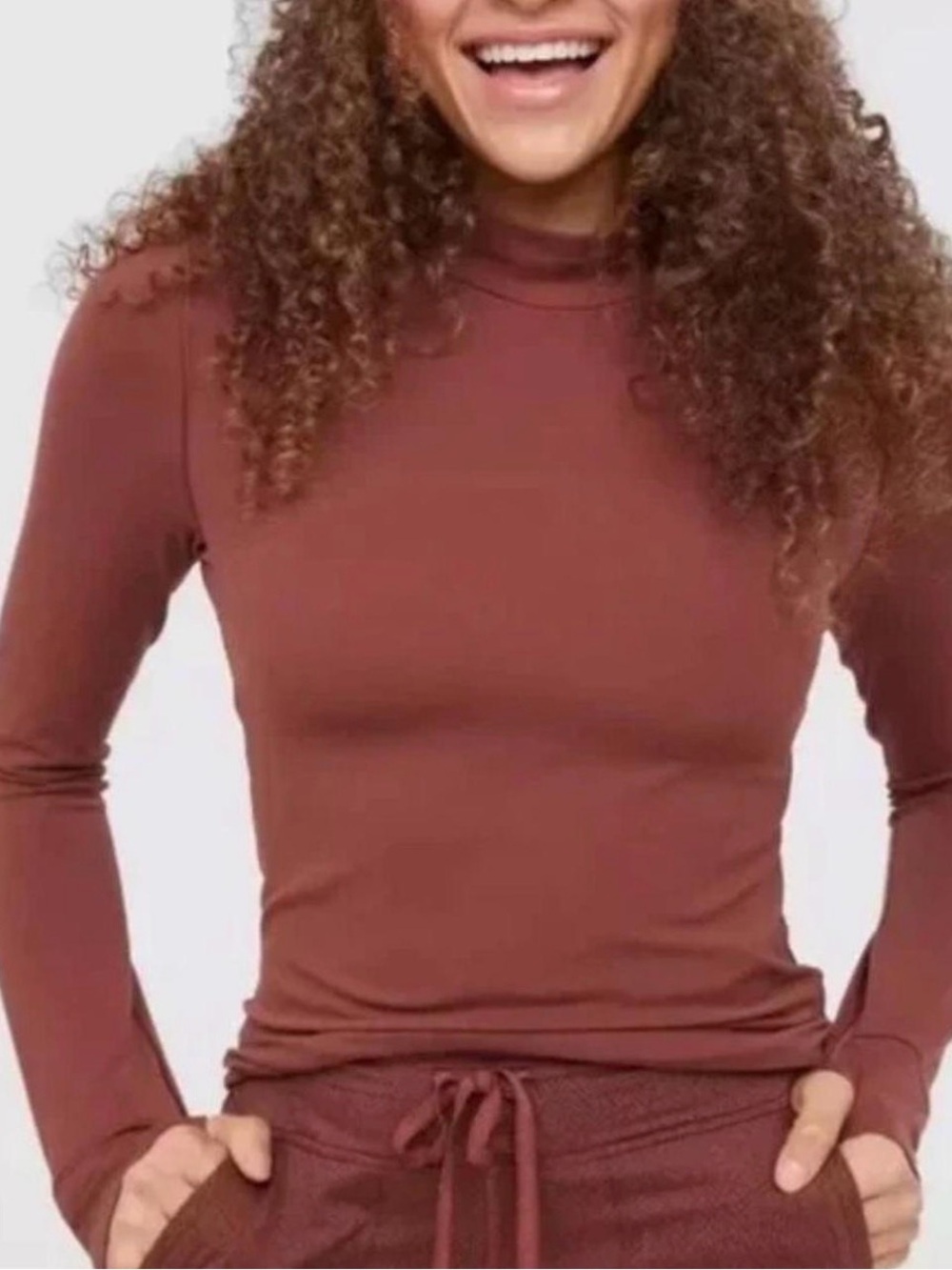 Aerie Offline Real Me Turtleneck Fitted Long Sleeve Shirt Brown Size Medium